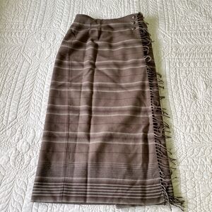 Lauren Ralph Lauren Brown Stripe Wool Blanket Wrap Skirt Western Vtg Fringe Sz 8